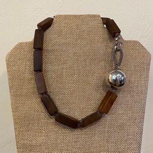 Brown stone necklace with sterling silver.